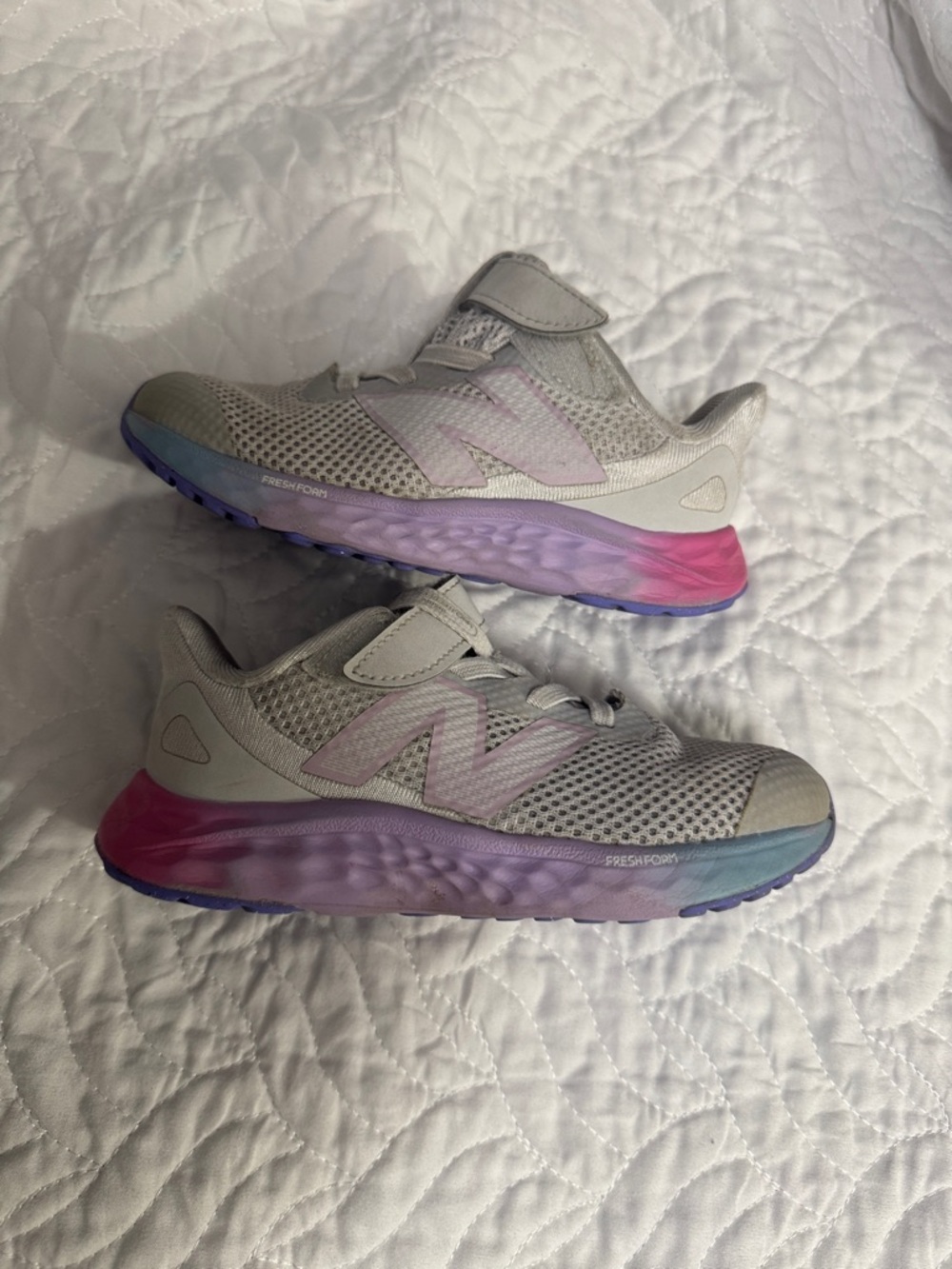 New Balance Girls Gray Sneakers with Pink-Purple Gradient Sole